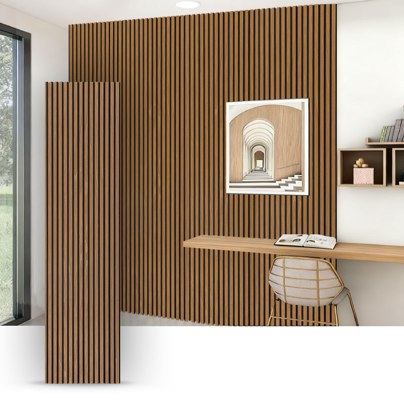 Gittervæg/akustisk vægpanel (3-sidet konstrueret træfiner indpakket) - Trækornsfarve 2400/2700 mm x 600 mm