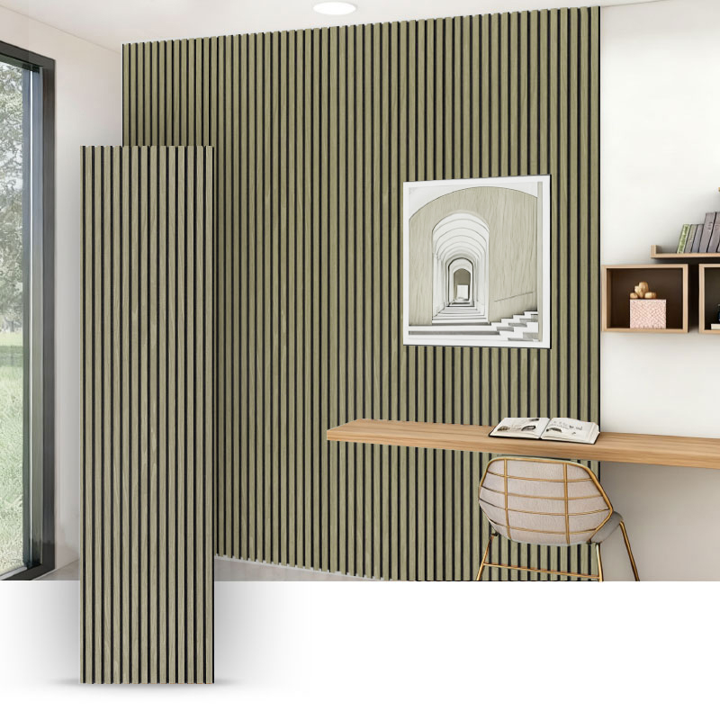 Gittervæg/akustisk vægpanel (3-sidet PVC-indpakket) – Stof-Grain / Læder-Grain – 2400/2700 mm × 600 mm