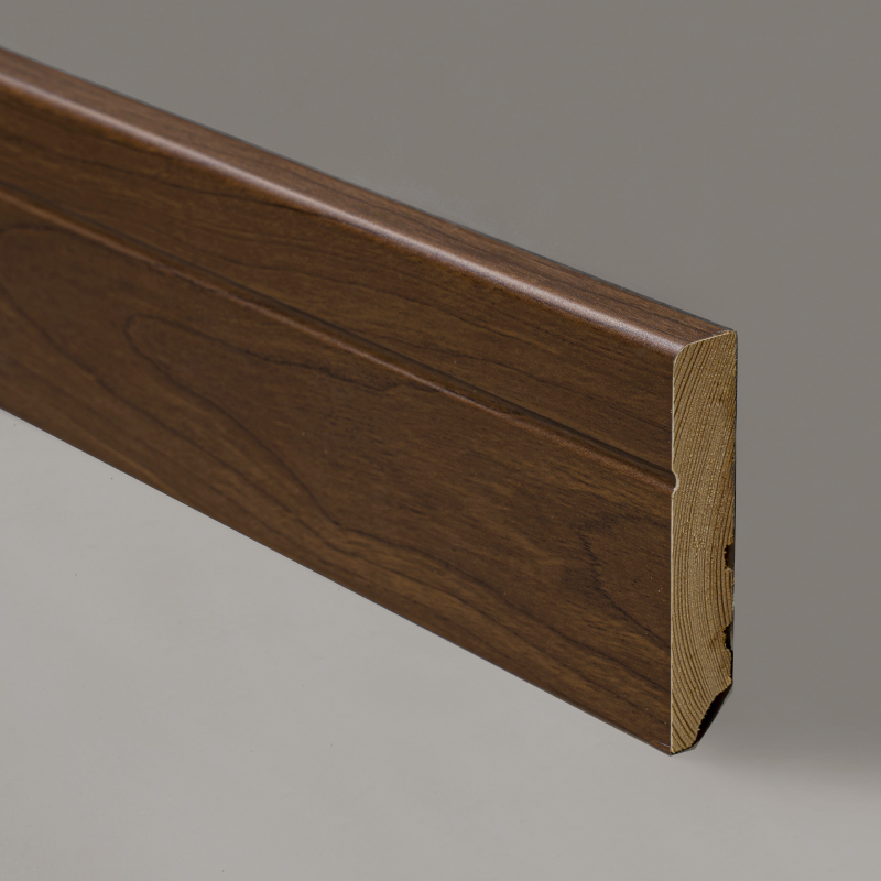 Massivt træ fodliste (omviklet med sort valnød finer + maling) - sort valnød 3/5' x 3 1/6'