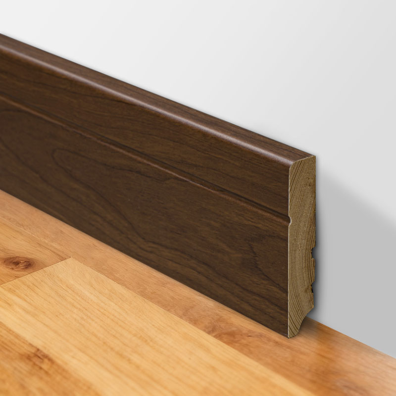 Massivt træ fodliste (omviklet med sort valnød finer + maling) - sort valnød 3/5' x 3 1/6'